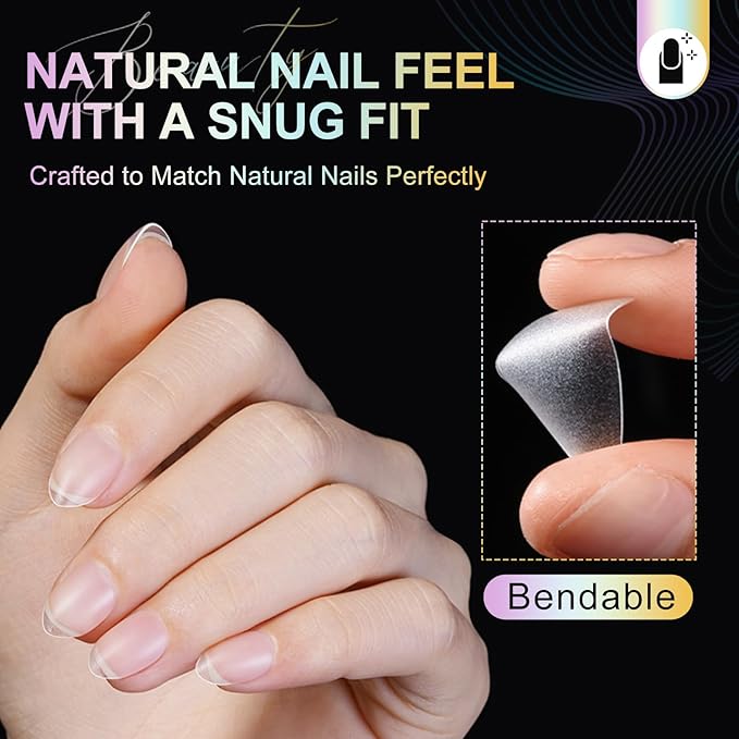 Extra Short Almond Nail Tips, 240Pcs Double-Sided Matte Full Cover Soft Acrylics Gel Fake Nails, No File Clear Press on Nails for Nail Extension, Manicure, Home DIY, Salon, 15 Sizes