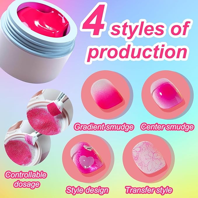 Neon Patting Gel Polish, 6 Color Bright Fluorescent Cushion Gradient Solid Aura Pat Painting Gel Set with Ombre Nail Sponge for DIY Beginner Design Salon Home Soak Off UV, D