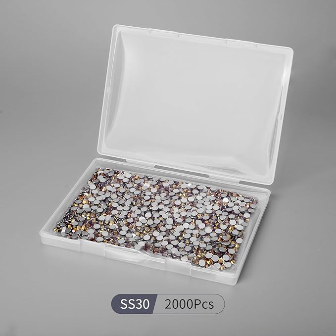 2000PCS Gold Rhinestones Bulk, Flat Back Crystal Glass Stone Round Gems,SS30, 6.4-6.6mm