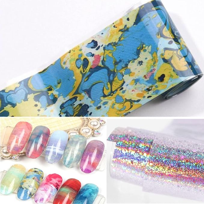 LoveOurHome 30 Sheet Holographic Nail Transfer Foils Marble Starry Sky Gold Silver Nails Art Foil Stickers Decals Manicure Fingernail Tattoo Decorations Accessories for Acrylic Tips Crafts
