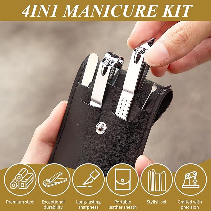 50 Sets Nail Clipper Set Bulk, 4-in-1 Stainless Steel Travel Nail Care Kit, Individually Wrapped Manicure Nail Kits with Case for Adults, Home, Hotel, Personal Care & Events（Black）