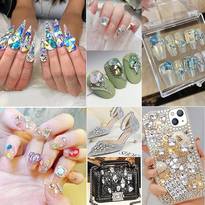DONGZHOU Big Nail Art Rhinestone，48Pcs Mixed Color Rhinestones Nail Gems Shiny Multi Shape 3D Glass Crystals Nail Charms for Nail DIY Decorations Crafts