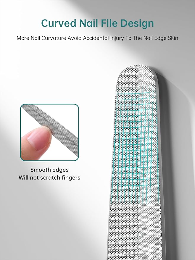 MR.GREEN Curved Nail File – Double-Sided Metal Nail File for Men & Women with Protective Travel Case, Ergonomic Anti-Slip Handle, Washable & Reusable, for Fingernails & Toenails