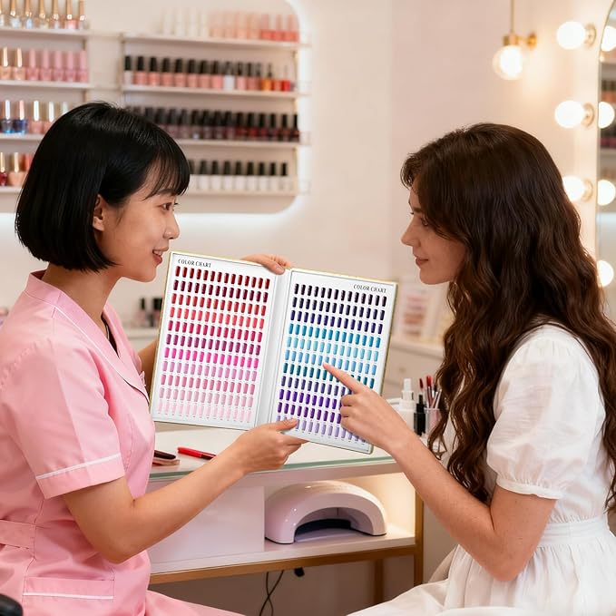 308 Colors Nail Swatches Book with 360 Nail Tips Professional Nail Color Chart Card Display Gel Polish Book Nail Painting Practice Design Board No Need Pasting, No Need Glue for Nail Salons