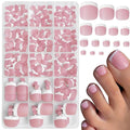 300pc French Tips Press on Toenails Women Fake Toes Nail Tips, Pink Glue on Toe Nails Press ons Fake Toenail Soft Gel False Toe Nail Feet Artificial Toe Fake Nail Tip for Acrylic Toenail Extension