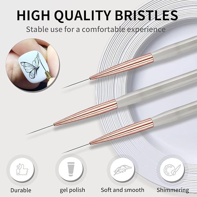 5Pcs Gray Handle Ultra-Fine Nail Liner Brush Set - Professional Nail Art Detail Brush for French Tip, Intricate Patterns, Fine Line Painting & Gel Polish Manicure, Salon & DIY Manicure Tool Kit