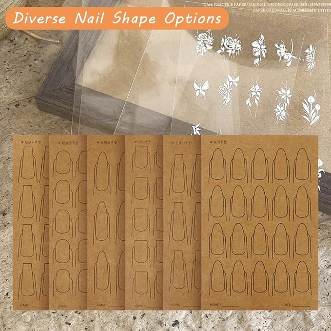 Nail Art Practice Paper Cardboard,Blank Nail Art Training Cards with Reusable Clear PVC Board,Nail Drawing Board for Home DIY Beginner Manicure Nail Swatches,12 Pieces