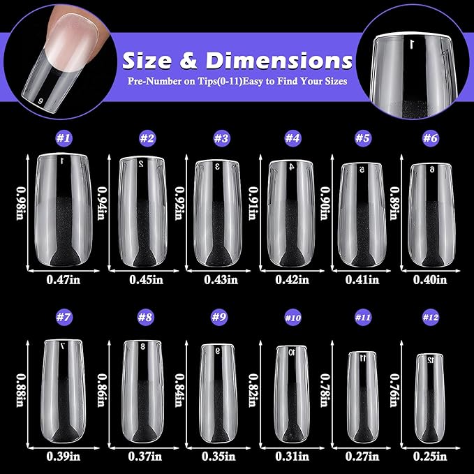 240pc Medium Gel Nail Tips Square Fake Nails Clear Press ons Nail, Medium Square Nails Tips Acrylic Nails Extension Soft Gel Nails Tip Full Cover False Nail Clear Artficial Fingernail