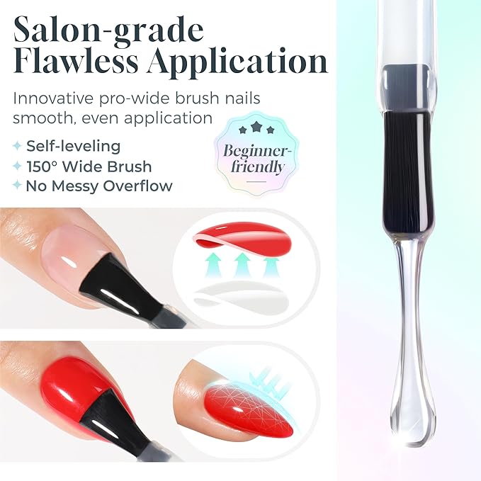 No Wipe Gel Top Coat and Base Coat Set: 2Pcs 15ml Rubber Base, Super Shiny Long Lasting Top Coat Gel Nail Polish, Acid-free Nail Strengthener Soak Off Lamp Needed, Nail Art Design Gift
