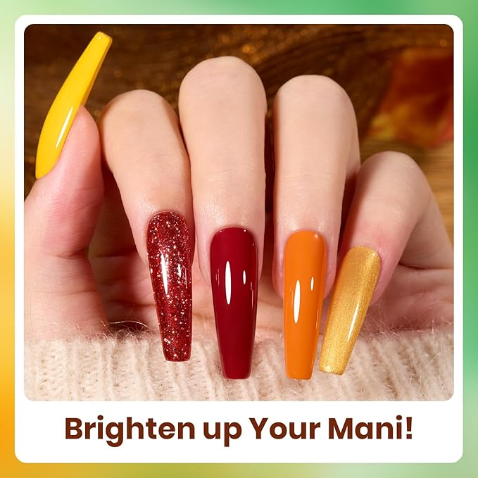 beetles Gel Polish Set - Autumn Realm Collection, Green Glitter Burgundy Gel Polish Golden Shimmer Nails Kit DIY Nail Art Soak Off UV Led Gifts for Women