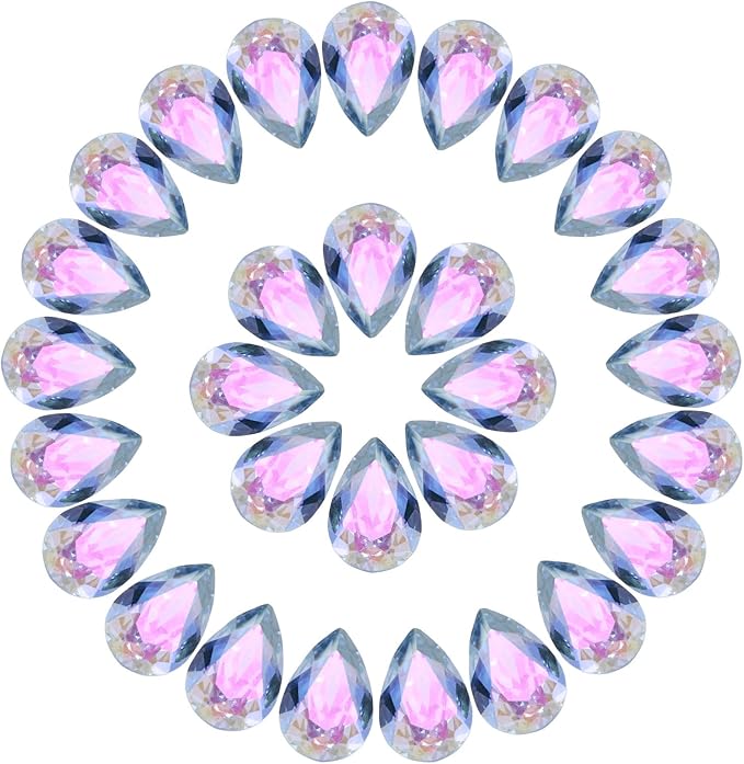 MECCANIXITY 48 Pcs 3D Teardrop Rhinestones Diamond Nail Charm Crystal Pointback K9 Glass Rhinestones Crystal Gems for Jewelry Making, Craft, 8x12mm, Blue Pink