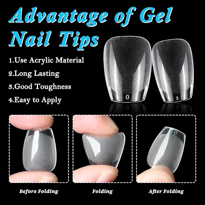 LoveOurHome 600pc Coffin Fake Nail Tips Clear Press on Nails Short Gel Nail XS Coffin Acrylic Nails Full Cover Soft Gel False Nail Ballerina Artificial Fingernails for Acrylic Nail Extension