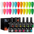 12Pcs Neon Gel Nail Polish Set Nude Gel Polish Set Pink Blue Rainbow Series Soak Off UV Nail Polish Manicure Kit