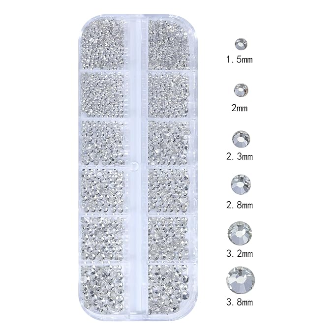 HNUIX Nail Rhinestones - 3D Multi Shape Size, Crystal Clear Nail Gems, Flat Back, with Kit, for Nail Art, DIY Decorations