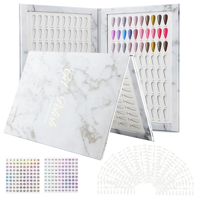 160 Nail Color Book, with 240 Flase Tips & Number Sticker Labels, Professional Nail Art Salon Display Booklet Nails Color Swatches Book for Polish UV Gel(COLOR:white)