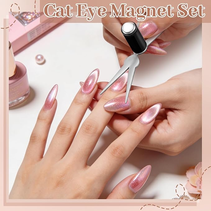 8 Pcs Cat Eye Magnet Set, Multi-Function Cat Eye Nail Magnet Tool Scissor-shaped Nail Magnet Tool for French Tip Home Salon Studio DIY