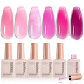 Beetles Rose Whispers Jelly Pink Gel Nail Polish Set - 6 Colors Valentines Gel Polish Kit Jelly Pink Sheer Translucent Effect Soak Off UV Salon DIY Manicure Spring Gift for Women
