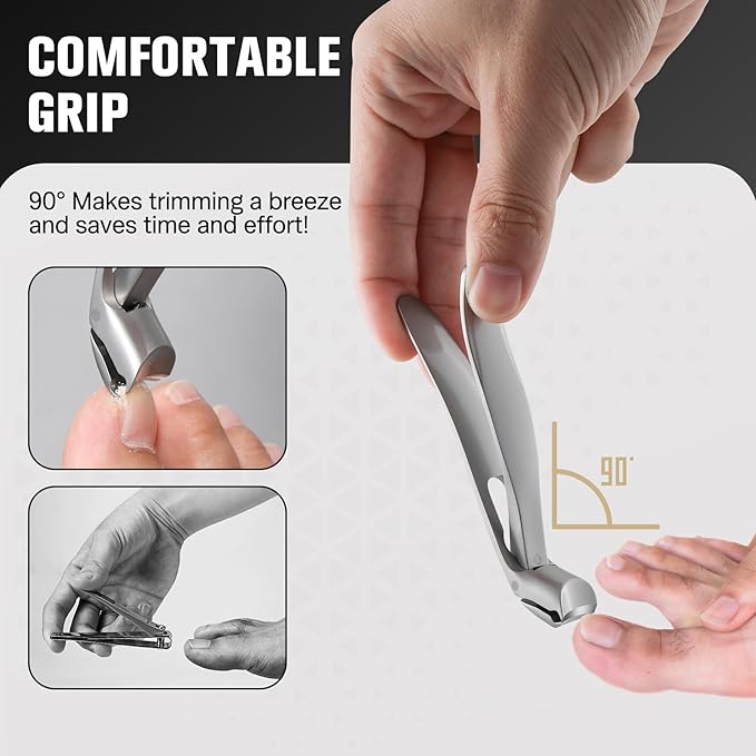 FERYES Angled Head Long Handled Toenail Clipper for Seniors - Large Wide Jaw Nail Clipper with Catcher for Thick Nails - Easier Trimming, Ergonomic Design