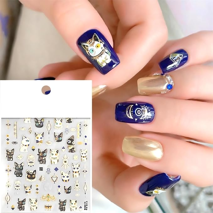 Dedyel Cute Nail Stickers 5D Embossed Cartoon Cat Kawaii Animal Self-Adhesive Nail Decals for Women Girls Kids Nail Art Decoration