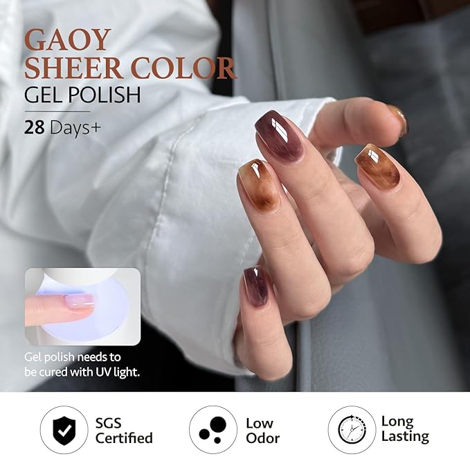 GAOY Milky Jelly Gel Nail Polish of 6 Colors from Nude to Dark Brown Black Gel Polish Kit for Salon Manicure and Blooming Nail Art DIY at Home