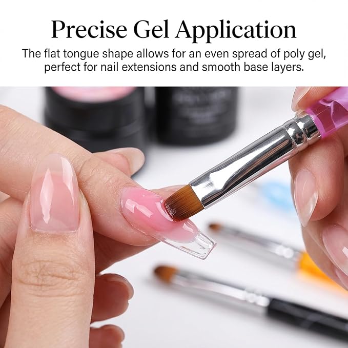 4 PCS French Tip Brush Gel Acrylic Brush Two Way Nail Art French Tip Nail Brushes and Dotting Tools Brushes for Nails Technician Enthusiasts DIY (10# 12# 14# 16#)