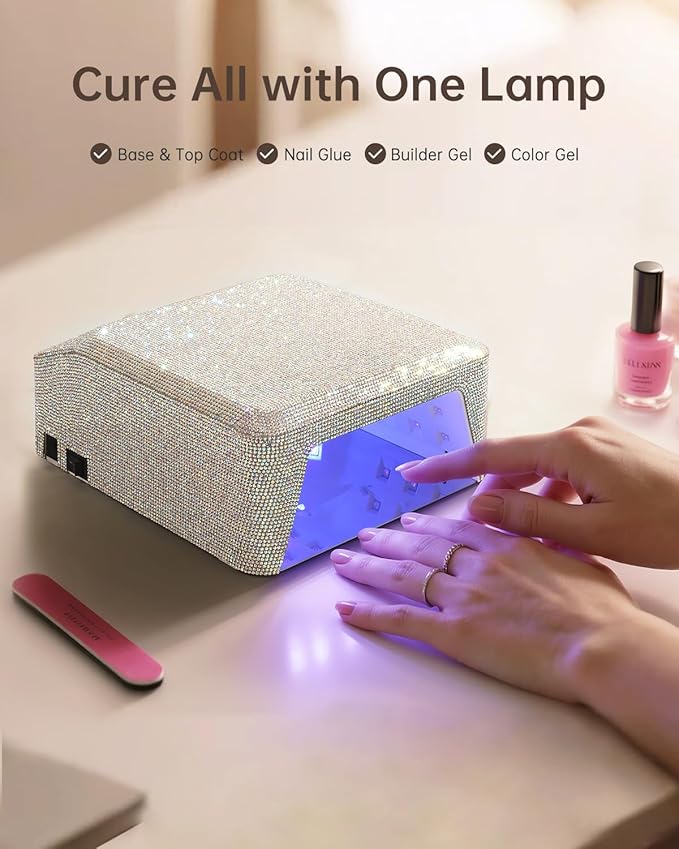 UV Nail Lamp, Rechargeable LED Nail Lamp Sparkly Gel Polish Light 4 Timer Setting Professional Quick Dry Curing Lamp with Display Auto Sensor for Salon & Home, AB Diamond
