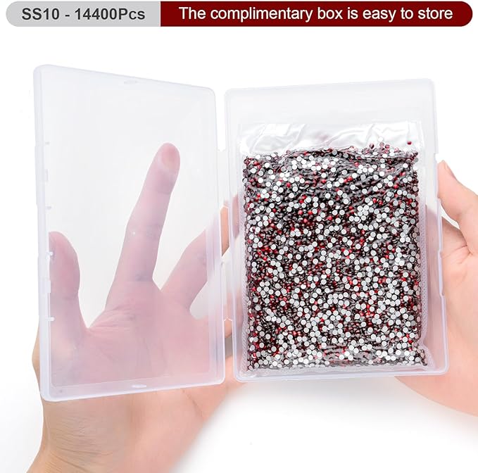 Flatback Rhinestones Bulk, 14400PCS Siam Rhinestones for Clothes DIY Decoration Crafts, Siam, SS10, 2.7-2.9mm