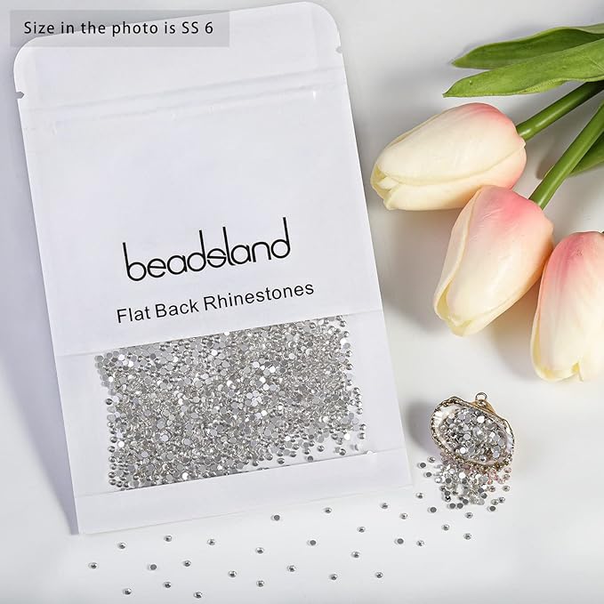 Beadsland 2880pcs Flat Back Crystal Rhinestones Round Gems for Nail Art and Craft Glue Fix, Crystal,SS6,1.9-2.1mm