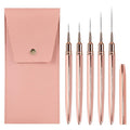 5PCS Nail Art Brushes Set with Pink Leather Case，【Metallic Material】 【Various Size】 【Light Weight】Nail Brush， Nail Brushes for Nail Art，Size：5mm,8mm,12mm,20mm,25mm，Rosegold