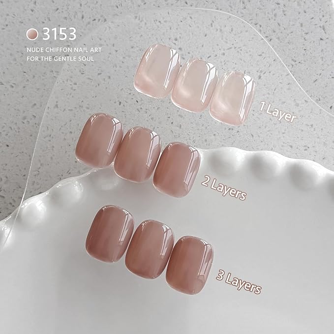 GAOY Nude Jelly Gel Nail Polish, 16ml Sheer Translucent Netural Soak Off Gel Polish, UV Light Cure for Nail Art DIY at Home, 3153 Nude Chiffon