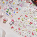 Summer Nail Art Stickers Watermelon Ice Cream Nail Decals Beach Nail Stickers 5D Embossed Self Adhesive Nails Charms for Women Girls Kid Manicure Cute Sweet DIY Decoration 2Pcs