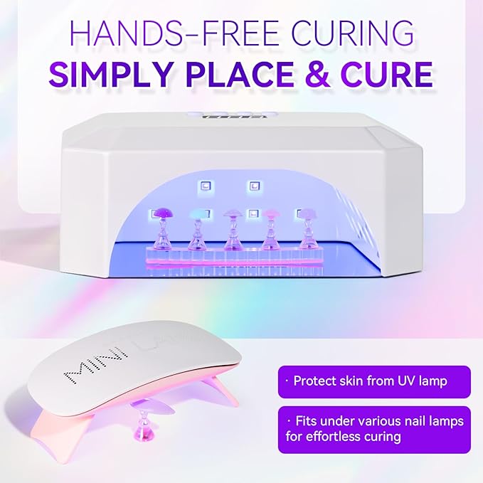 Makartt Nail Holder for Painting Nails: Press on Nails Stand for Art Display Practice, Pink Glitter Magnetic Fake Holders with Reusable Adhesive Putty Nail Art Tool for Home Salon DIY Use