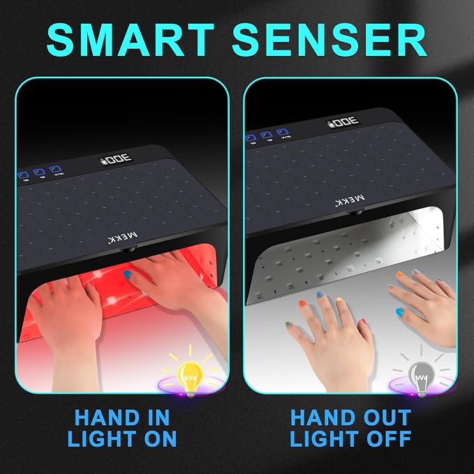 MEKK Professional UV LED Nail Lamp - Luxury Cordless UV Light for Gel Nails with Red Light Skincare,4+2 Timer Modes,Two-Hand Design, Nail Lamp for Salon & Home-Black