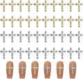 3D Cross Nail Charms, 40 Pcs Gold Silver Crystal Cross Nail Decorations for Nail Art, Metal Nail Rhinestones Cross Charms for DIY Design and Jewelry Making (Gold + Silver)