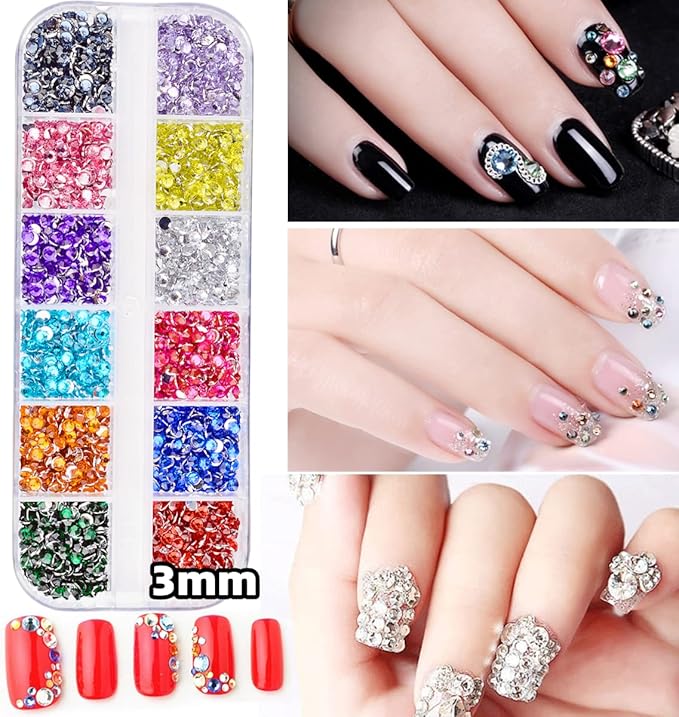 5 Boxes 7200pcs Sparkling Crystal Nail Rhinestones Pearls Kit, Flatback Multicolor Transparent Jelly AB Mermaid Gems with Pick Up Pen and Curved Tweezers for Manicure Salon & Craft DIY Designs (3mm)