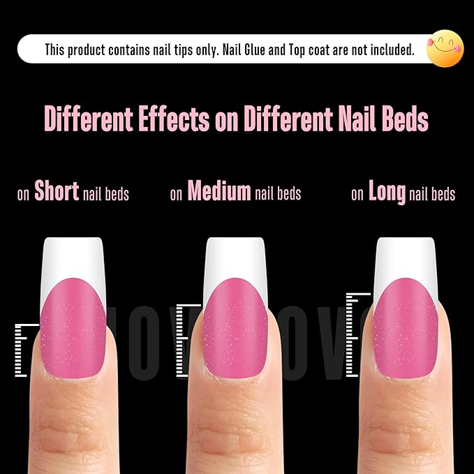 NOVO OVO White French Tip Square Nail Tips Press on ROSE PINK, Extra Thick Medium Soft Gel Fake Nail Acrylic Extension, Need Builder Gel Top Coat, No Glue Included, for Salon DIY x 15 Sizes 240 pcs