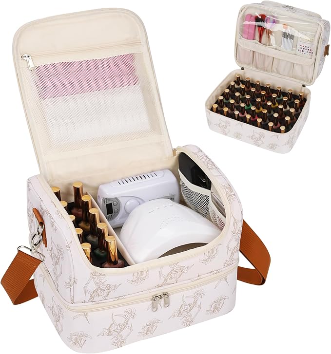 CUBETASTIC Nail Polish Organizer, Nail Supplies Storage Case Holds 45 Bottles Nail Polish & Nail Lamp, Travel Nail Tech Carrying Bag, Nail Kit Bag For Nail Stuff & Manicure Tools