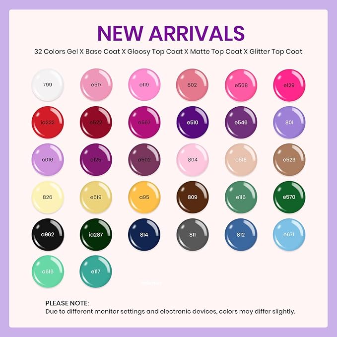 beetles Spring Gel Polish Set - 32 Colors Purple Orange Red Brown Black White Blue Nude Green Gel Polish Set All Seasons Kit with Base Top Coat UV LED Needed Gifts for Women Fingertips Canvas