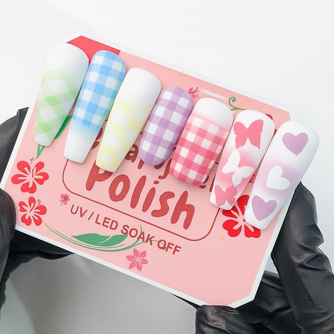 Gradient Ombre Nail Polish Kit, 9 Colors, 100 Sponges, French Manicure Tool Set with Stickers (Rainbow Rush Ombre Set #11)