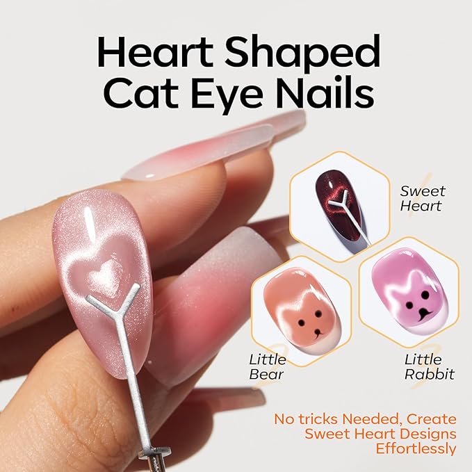 modelones Cat Eye Magnet Set, Heart Nail Art Tool Strong Magnetic Pen Double Head Round Magnets Stick Wand Diverse French Moon Floral Cateye Effect DIY Professional Manicure Gift for Women