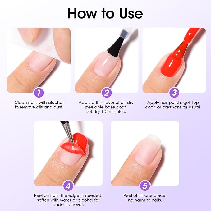 GELLEN Quick Dry Peel off Gel Base Coat, Lamp-Free Peelable Base Coat for Gel Polish, Non U V Gel for Thin & Weak Nails, Easy Removal without Damage, For Nail Practice Beginners