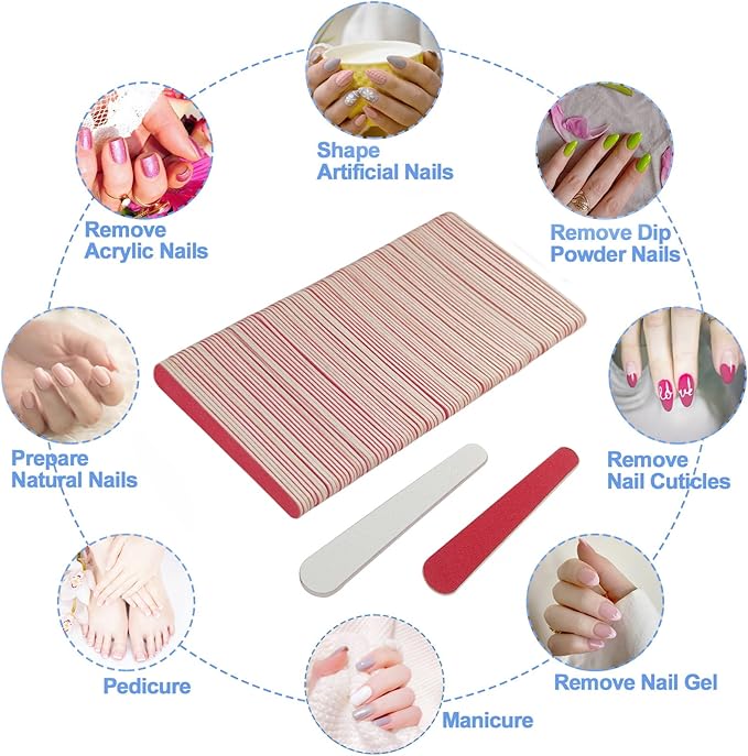 mini Nail Files (100 Pack), 180/240 Grit Wooden Emery Board Nail File Double Sided Small Wood Emory Fingernail Files for Natural Nails Professional Reusable Manicure Pedicure