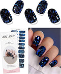 JMEOWIO Gel Nail Stickers Dark Blue Semi Cured Gel Nail Strips Wraps UV/LED Nails Art Design Decoration Accessories
