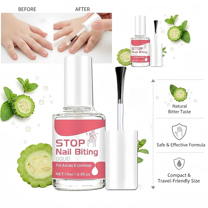 Bitter Nail Polish for Adults & Kids, Stop Thumb Sucking & Nail Biting Habit, Anti Nail Polish Solution, Nail Care Deterrent Formula 15ml / 0.5 fl oz