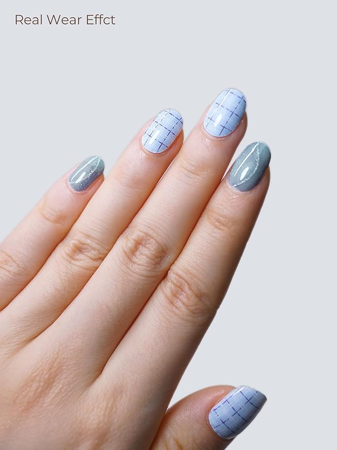 Semi Cured Gel Nail Strips - UV Light Gel Nail Stickers - 20 Long Lasting Salon Quality Wraps (Baby Breath Blue)