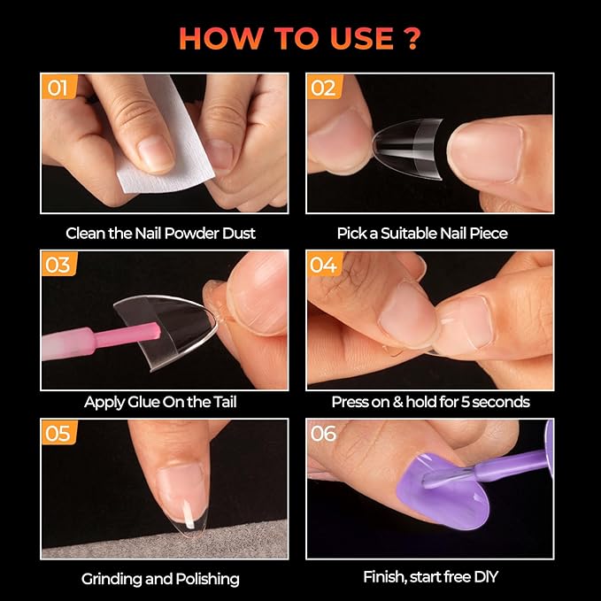 Ranrose Short Almond Nail Tips 240PCS Half Matte Soft Gel Nail Tips 12 Sizes Short Almond Half Cover False Nails with Handles for Press on Nails Extension Art Home & DIY Nail Salon with Box