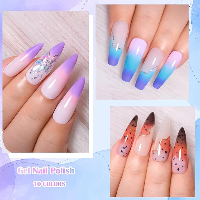MEET ACROSS 12PCS Color Changing Gel Nail Polish Set Glitter Temperature Mood Changing Color Changed Gel Soak Off Nail Art Design Kit Manicure at Home Special Gifts for Women Girls