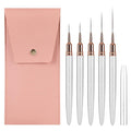 5PCS Nail Art Brushes Set with Pink Leather Case，【Metallic Material】 【Various Size】 【Light Weight】Nail Brush， Nail Brushes for Nail Art，Size：5mm,8mm,12mm,20mm,25mm，Silver