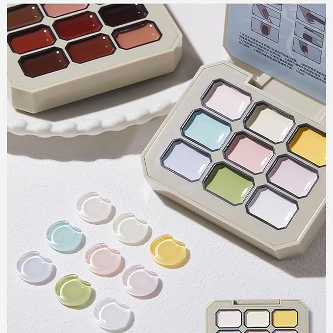 Creamy Colorful Nail Polish Set,Versatile Summer Colors Nine-Square Grid Solid Gel Glue Nail Polish,Long Lasting Solid Nail Polish Palette for Women/Girls/Friend DIY Home (05#, 3g* 9pcs)