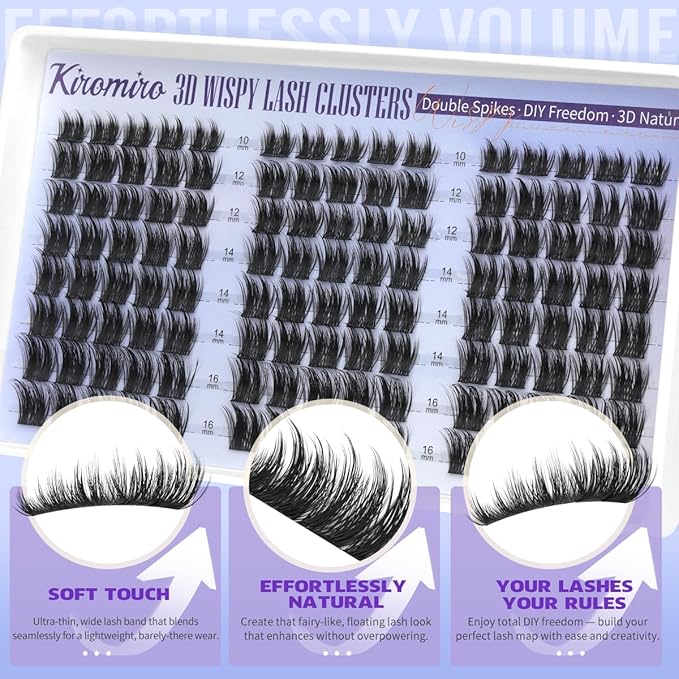 Kiromiro Wispy Lash Clusters Spike Cluster Eyelash Extensions Volume Eye Lash Clusters 10-16mm DIY Lashes Extension Natural Eyelash Clusters